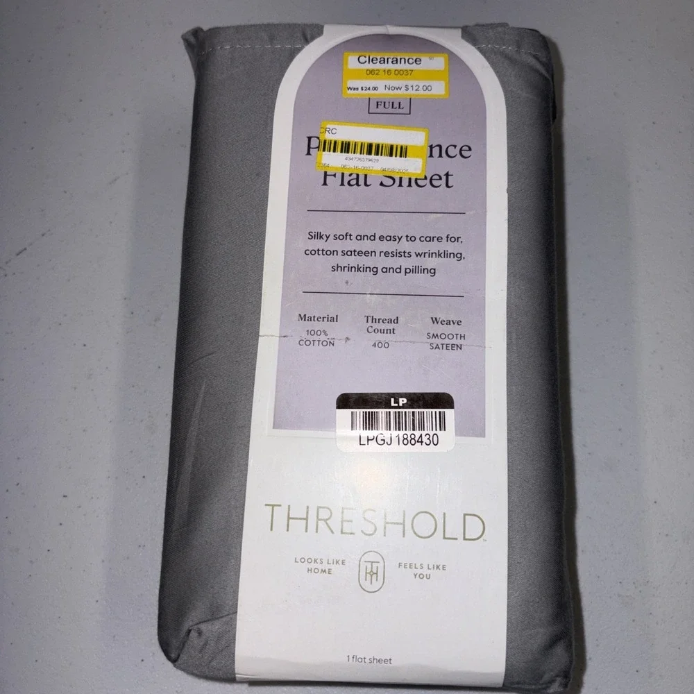 Full 400 Thread Count Performance Flat Sheet Classic Gray - Threshold: Cotton